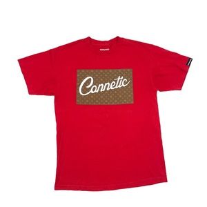 Connetic skateboard brand spell out t with back drop t shirt